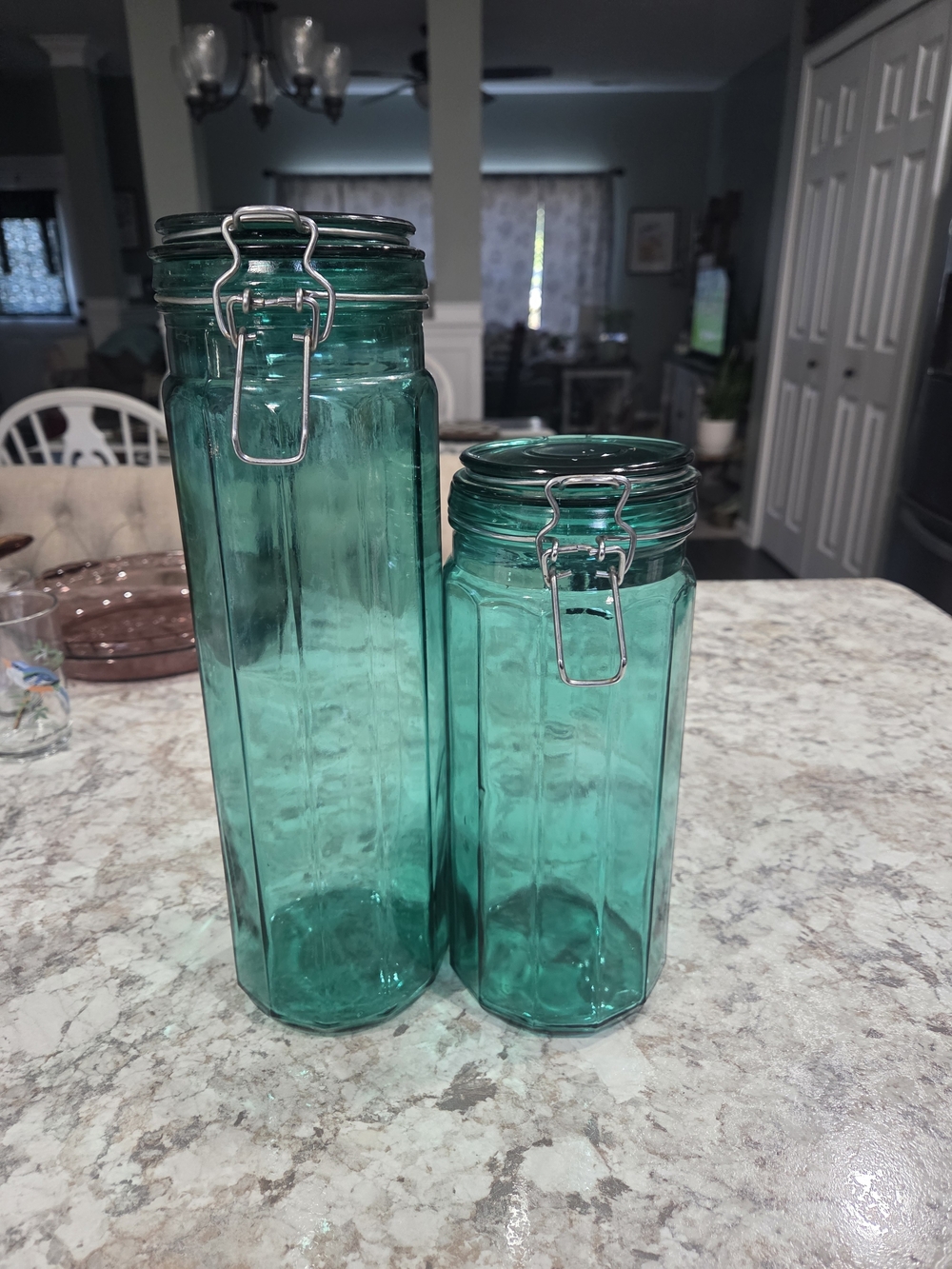 Vintage Teal Glass Airtight Canister Set - 2 Piece Cottagecore